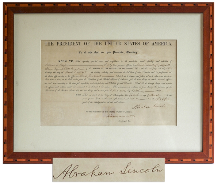 Abraham Lincoln Document Signed as President in 1861, Just Days Before Fort Sumter -- Signed With Lincoln's Full Name ''Abraham Lincoln''
